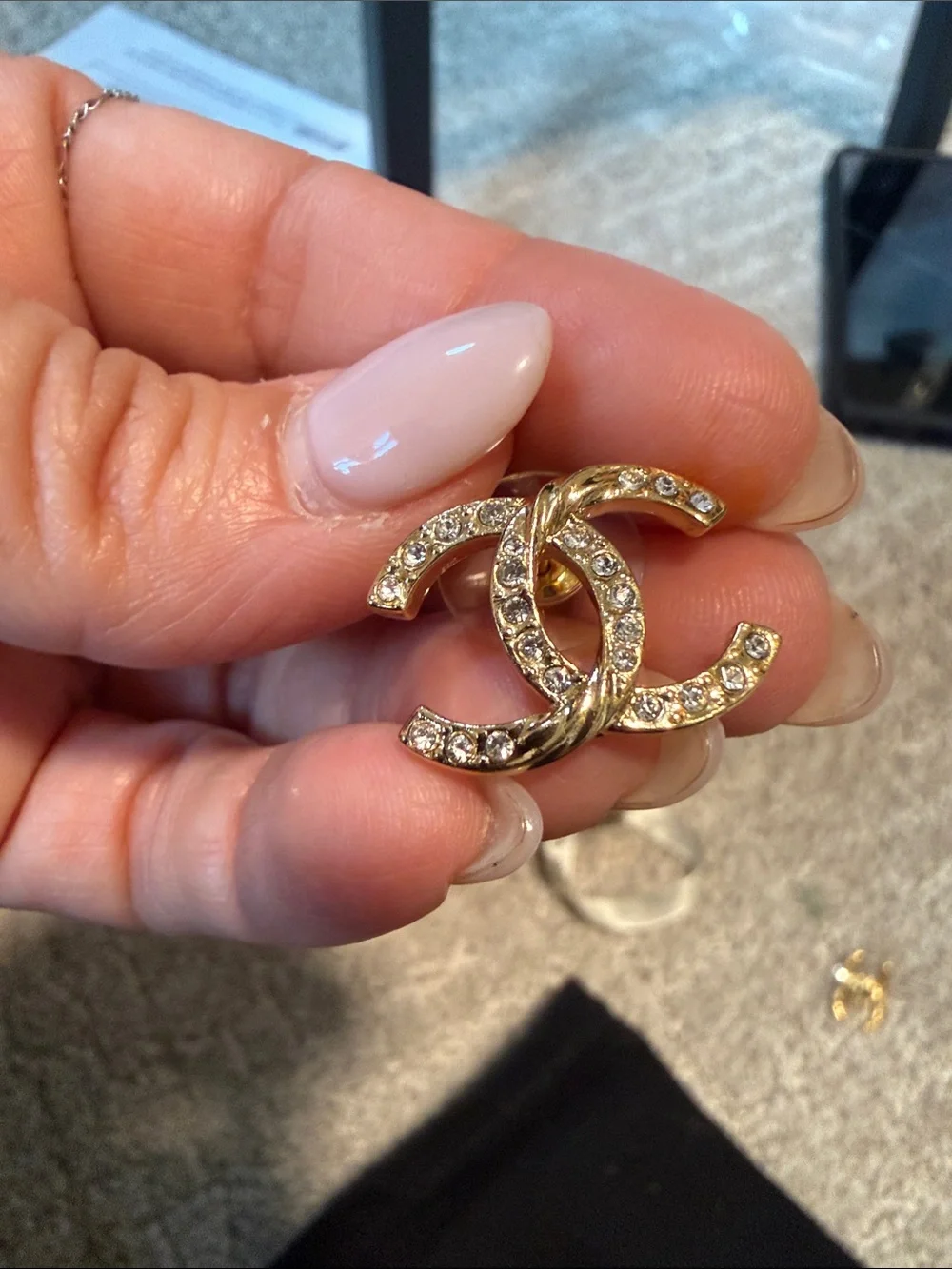 Chanel Gold Crystal Interlocking Earrings